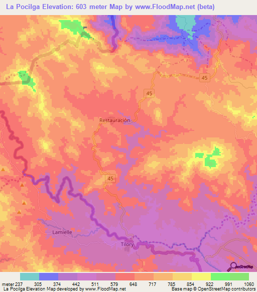 La Pocilga,Dominican Republic Elevation Map