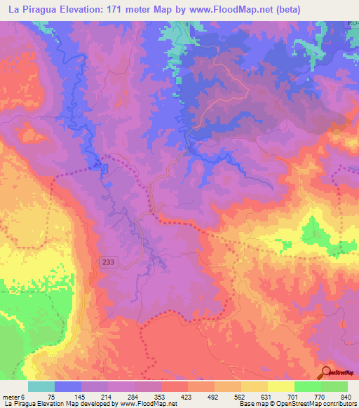 La Piragua,Dominican Republic Elevation Map