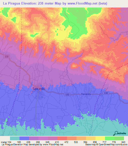 La Piragua,Dominican Republic Elevation Map