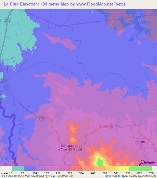 La Pina,Dominican Republic Elevation Map