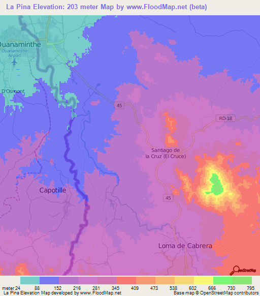 La Pina,Dominican Republic Elevation Map