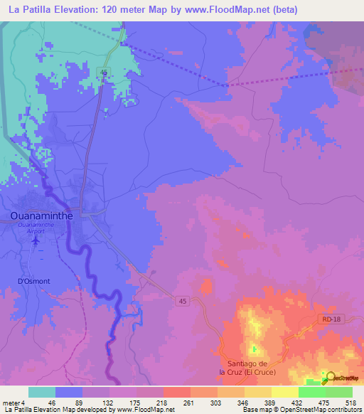 La Patilla,Dominican Republic Elevation Map