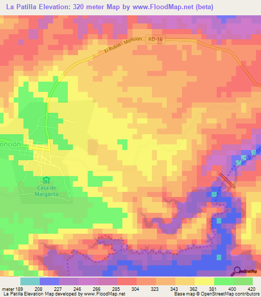 La Patilla,Dominican Republic Elevation Map