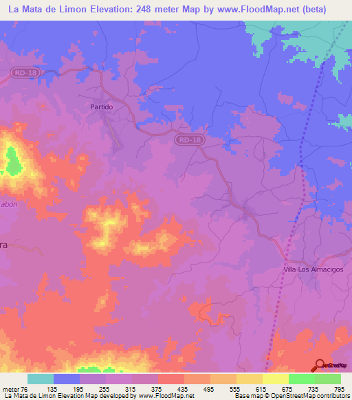 La Mata de Limon,Dominican Republic Elevation Map