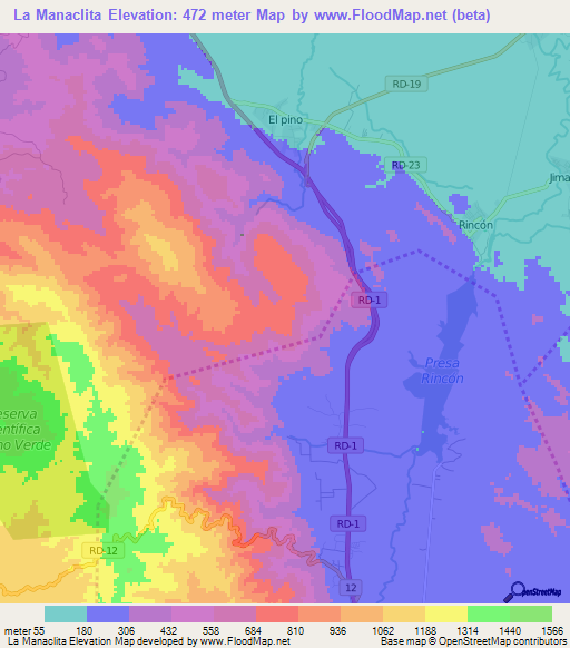 La Manaclita,Dominican Republic Elevation Map