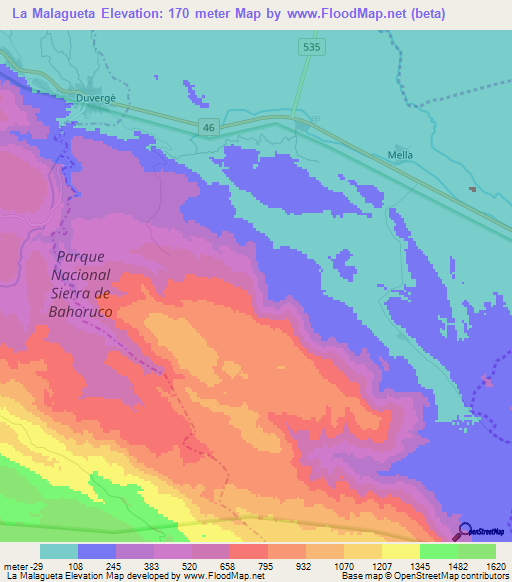 La Malagueta,Dominican Republic Elevation Map