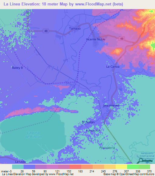 La Linea,Dominican Republic Elevation Map