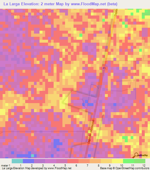 La Larga,Dominican Republic Elevation Map