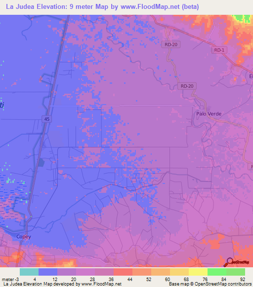 La Judea,Dominican Republic Elevation Map