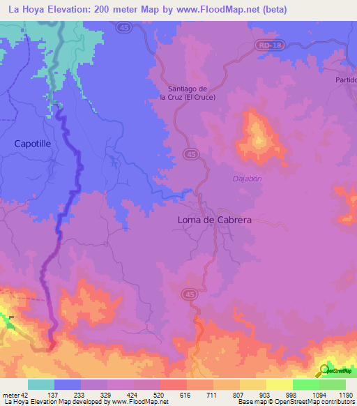 La Hoya,Dominican Republic Elevation Map