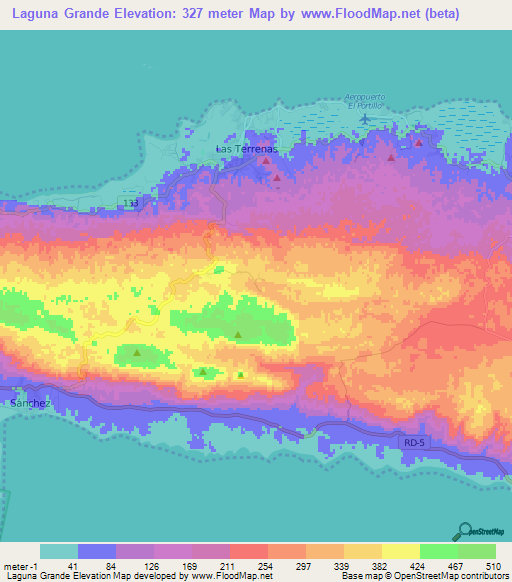 Laguna Grande,Dominican Republic Elevation Map