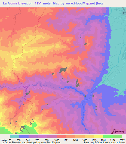 La Goma,Dominican Republic Elevation Map