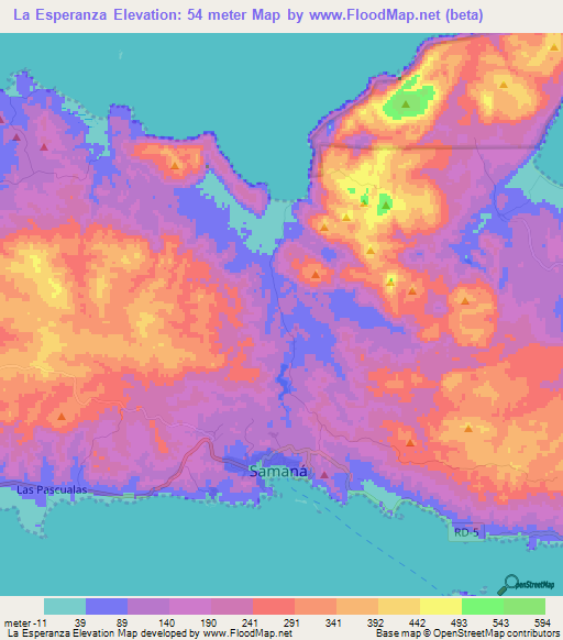 La Esperanza,Dominican Republic Elevation Map