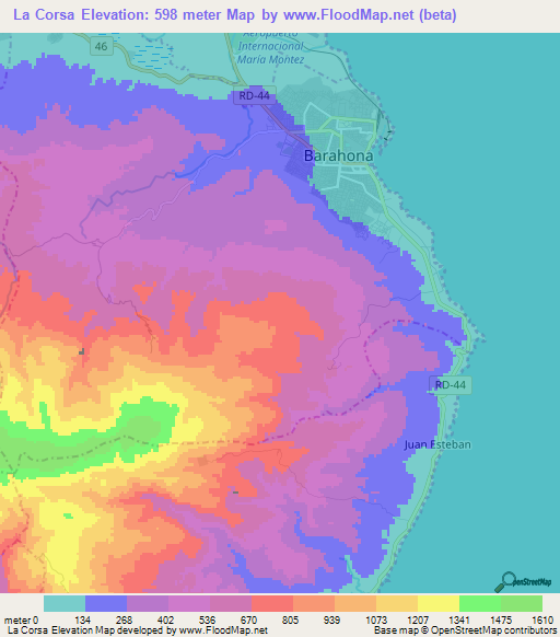 La Corsa,Dominican Republic Elevation Map