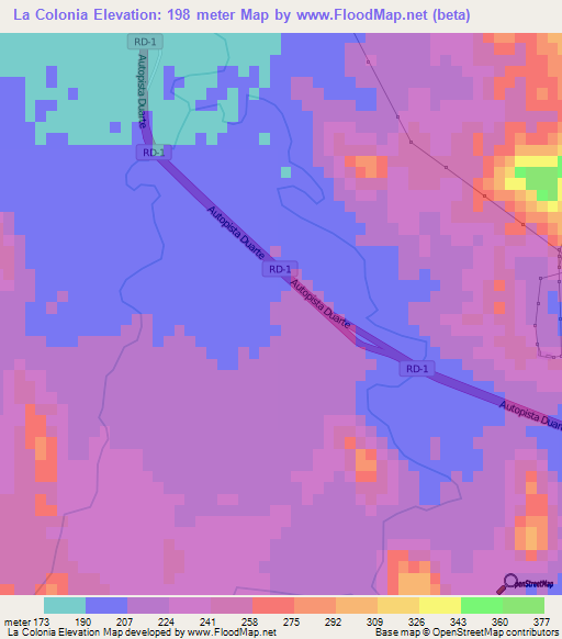 La Colonia,Dominican Republic Elevation Map