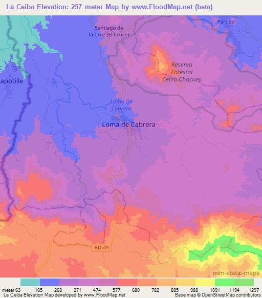 La Ceiba,Dominican Republic Elevation Map