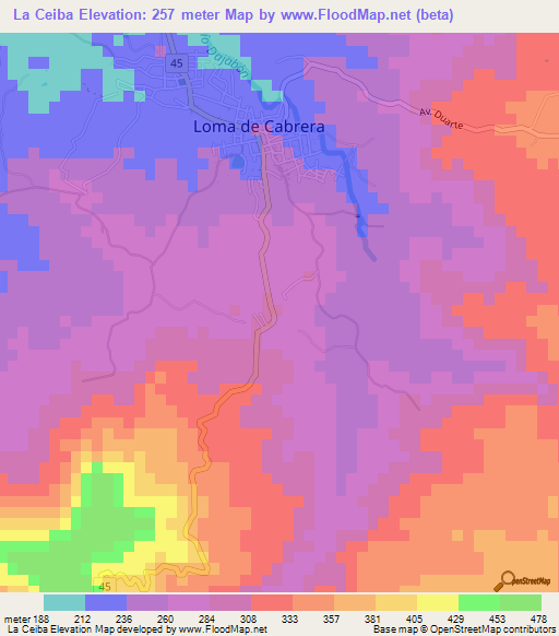 La Ceiba,Dominican Republic Elevation Map