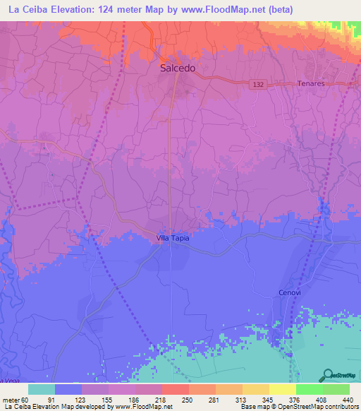 La Ceiba,Dominican Republic Elevation Map