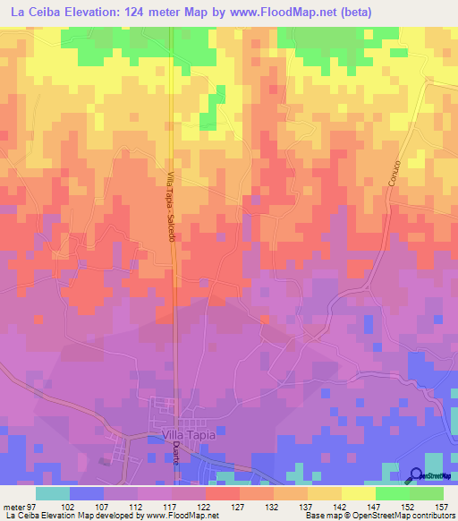 La Ceiba,Dominican Republic Elevation Map