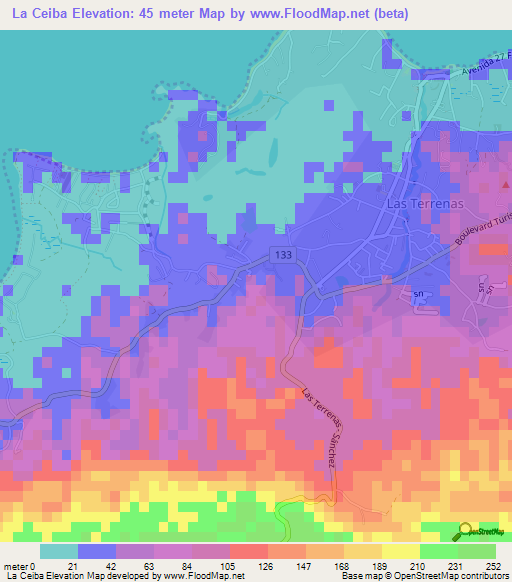 La Ceiba,Dominican Republic Elevation Map