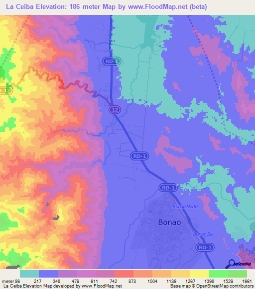 La Ceiba,Dominican Republic Elevation Map