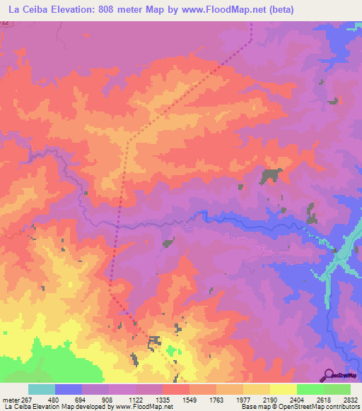 La Ceiba,Dominican Republic Elevation Map