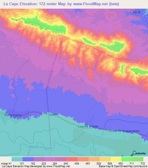 La Caya,Dominican Republic Elevation Map