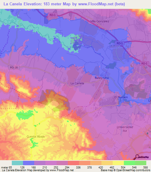 La Canela,Dominican Republic Elevation Map