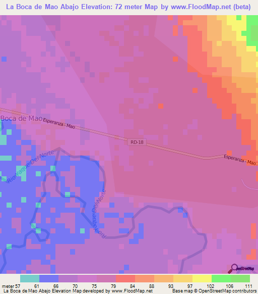 La Boca de Mao Abajo,Dominican Republic Elevation Map