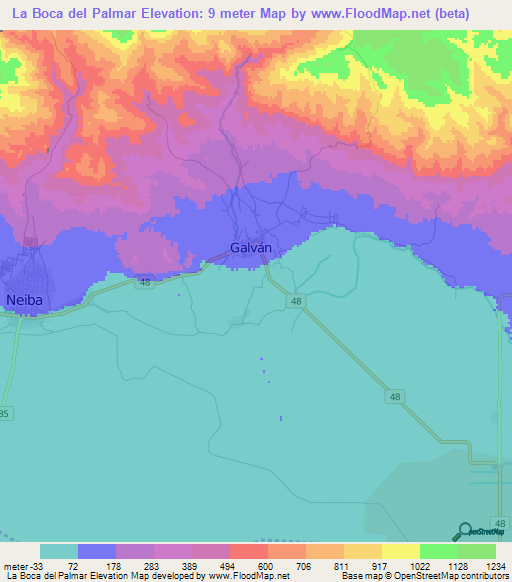 La Boca del Palmar,Dominican Republic Elevation Map