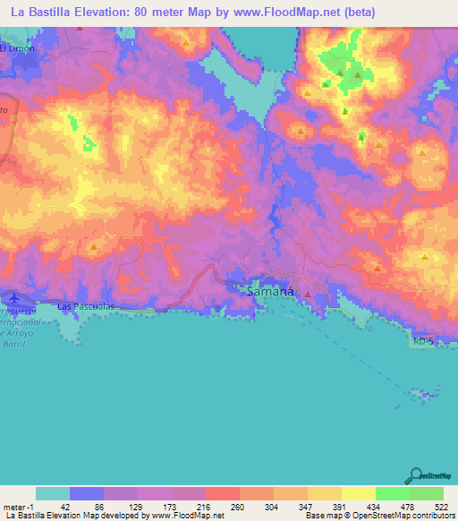 La Bastilla,Dominican Republic Elevation Map