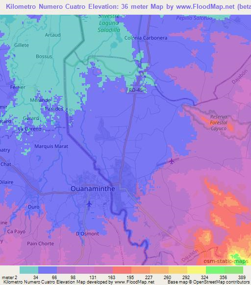 Kilometro Numero Cuatro,Dominican Republic Elevation Map