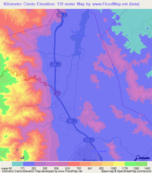 Kilometro Ciento,Dominican Republic Elevation Map