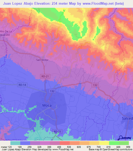 Juan Lopez Abajo,Dominican Republic Elevation Map