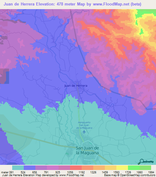 Juan de Herrera,Dominican Republic Elevation Map