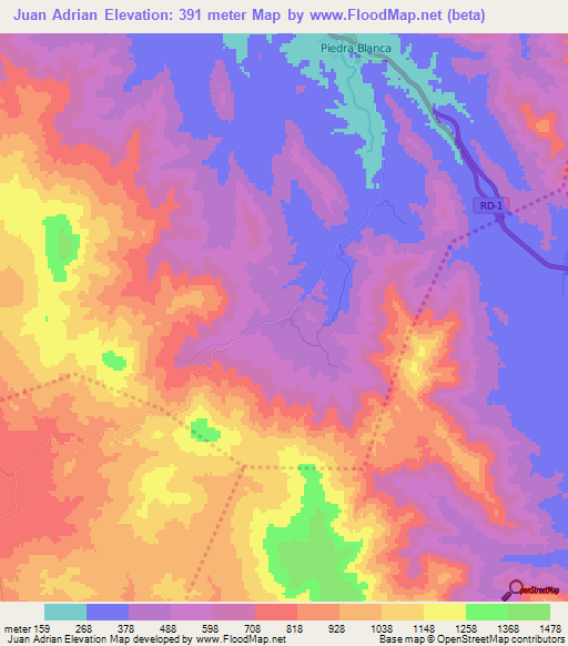 Juan Adrian,Dominican Republic Elevation Map