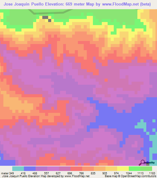 Jose Joaquin Puello,Dominican Republic Elevation Map