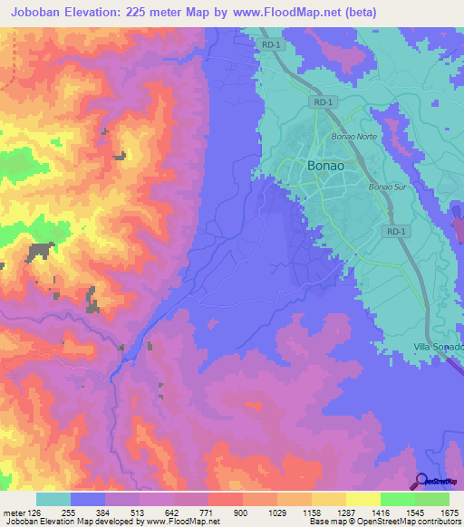 Joboban,Dominican Republic Elevation Map