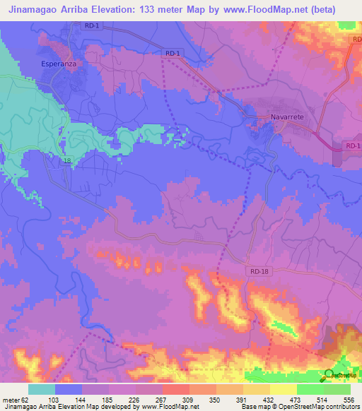 Jinamagao Arriba,Dominican Republic Elevation Map