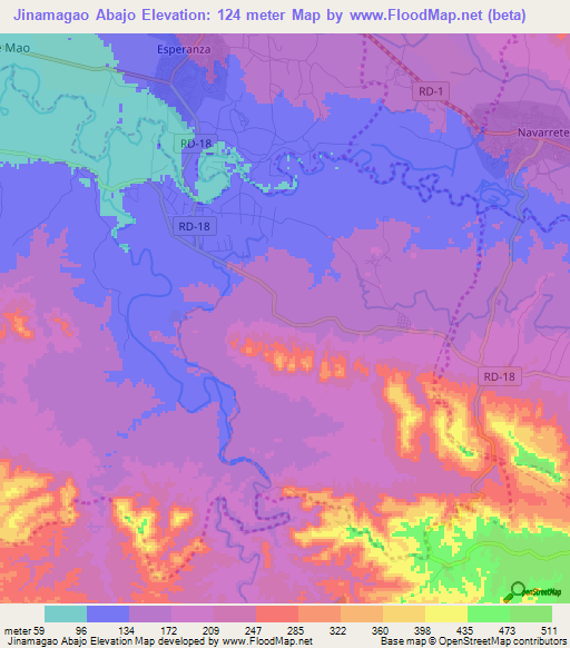 Jinamagao Abajo,Dominican Republic Elevation Map