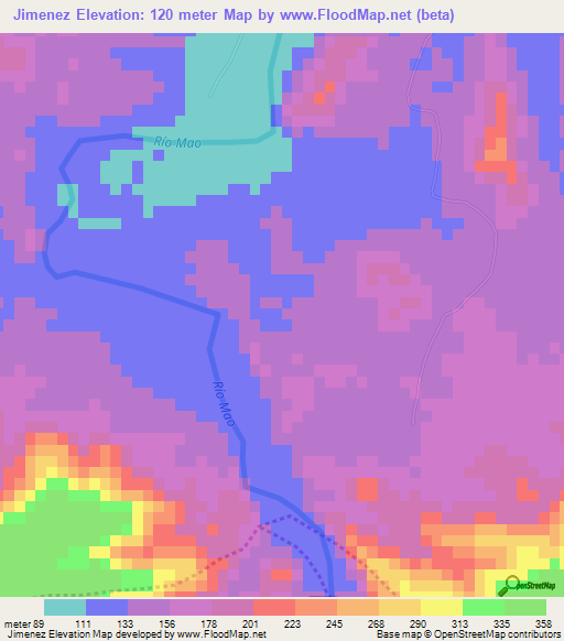 Jimenez,Dominican Republic Elevation Map