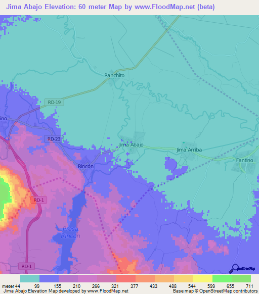 Jima Abajo,Dominican Republic Elevation Map