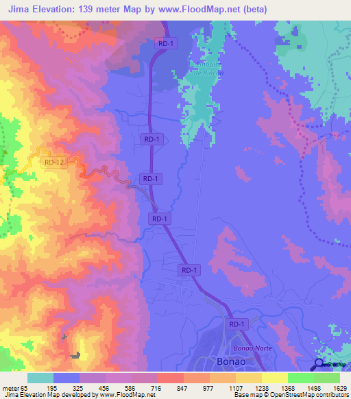 Jima,Dominican Republic Elevation Map