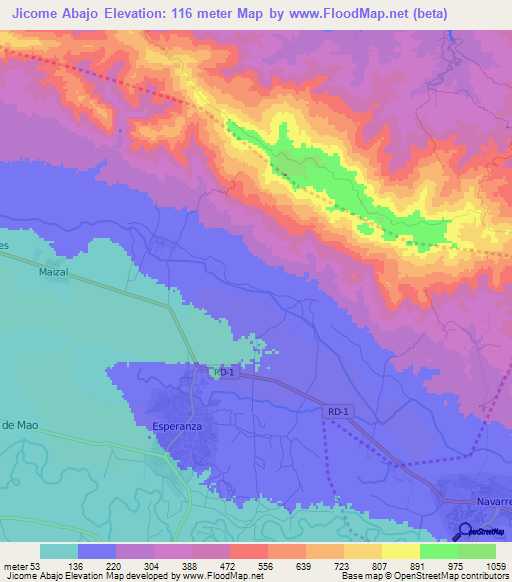 Jicome Abajo,Dominican Republic Elevation Map