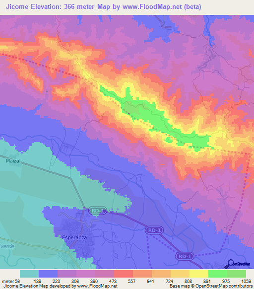 Jicome,Dominican Republic Elevation Map