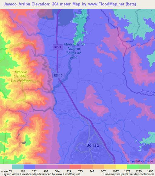 Jayaco Arriba,Dominican Republic Elevation Map