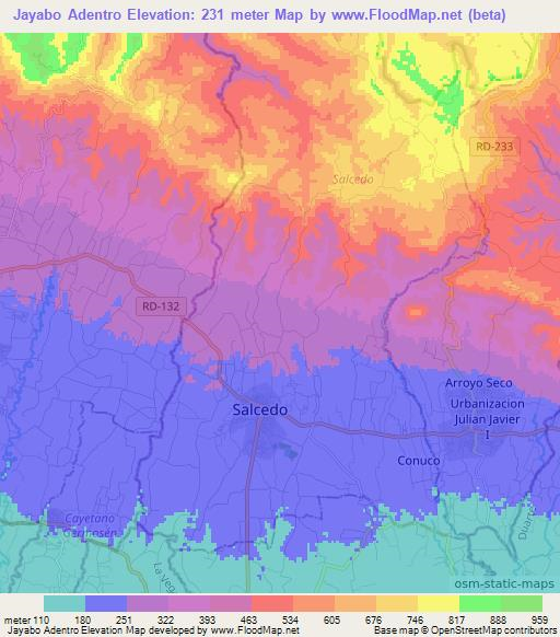 Jayabo Adentro,Dominican Republic Elevation Map