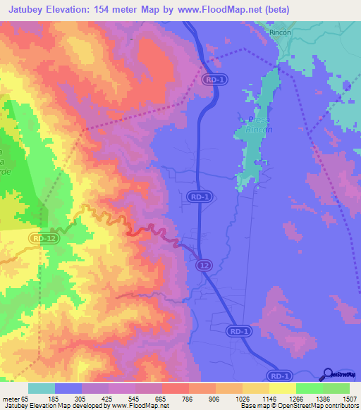 Jatubey,Dominican Republic Elevation Map