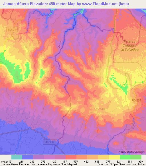 Jamao Afuera,Dominican Republic Elevation Map