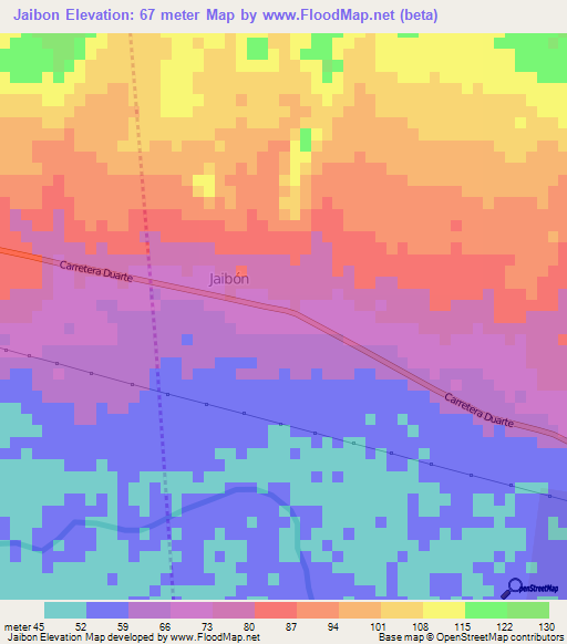 Jaibon,Dominican Republic Elevation Map